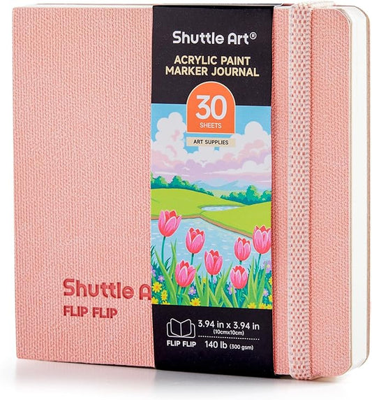 Shuttle Art Acrylic Paint Marker Journal - 30 Sheets 3.94x3.94 Watercolor Journal with 140LB (300 GSM) Watercolor Paper for Acrylic Markers & Watercolor