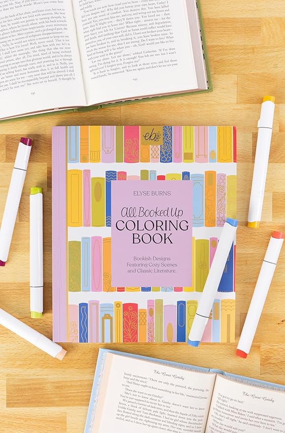 Elyse Breanne Design, All Booked Up Coloring Book, 40 Unique Coloring Pages for Book Lovers, 8.5x10 inches