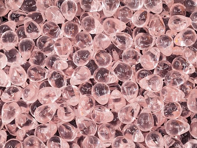 Czech 50-Piece Glass Beads, 6x9mm, Teardrop Light Pink Rosaline 70120