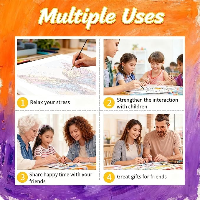 Gemozaic Framed Paint by Numbers Kit for Adults, Angel Wing Adults Paint by Number Kits on Canvas with Wooden Easel for Home, Office, Wall Decor, 8 x 12 Inch