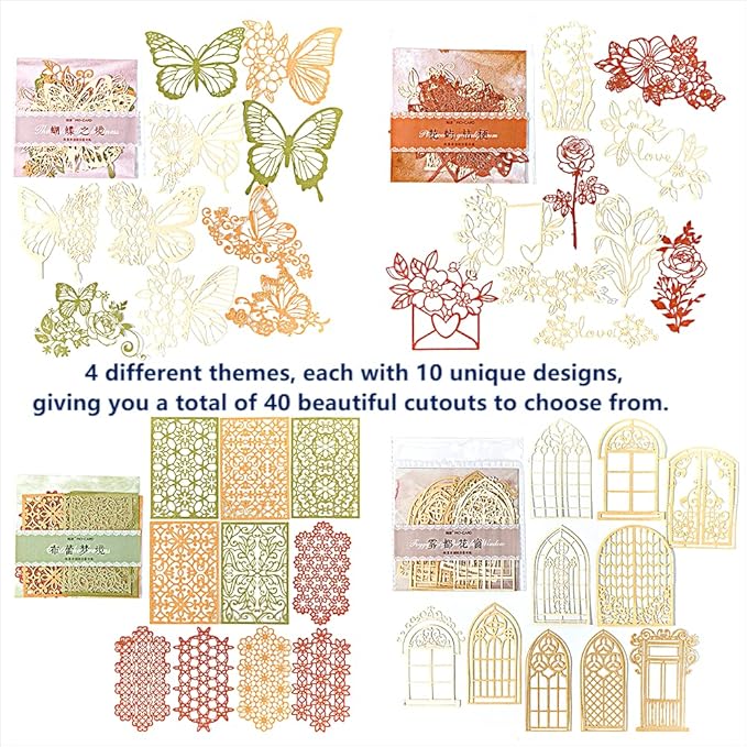 Vintage Scrapbook Cutouts Paper Lace for Scrapooking Supplies Kit,40 Pcs Decorative Scrapbook Paper Flowers, Butterfly,Window Frame Cutout for Junk Journals,DIY Art Craft Album