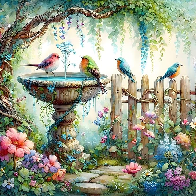 ARPADAMO Garden Birds Diamond Art Kits for Adults,5D Diamond Painting DIY Animal Diamond Art Diamond Painting Kits for Adult,Round Full Drill Diamonds, Diamond Art Kits for Home Decor-13.78x13.78inch