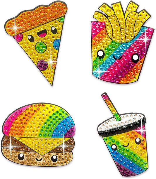 stickerbeans® rhinestone stickers – rainbow foodie 4-pack, 2” x 2” unique sparkly cut-to-shape for collecting, trading, decorating laptops, phone cases, scrapbooks, kids, teens, & adults