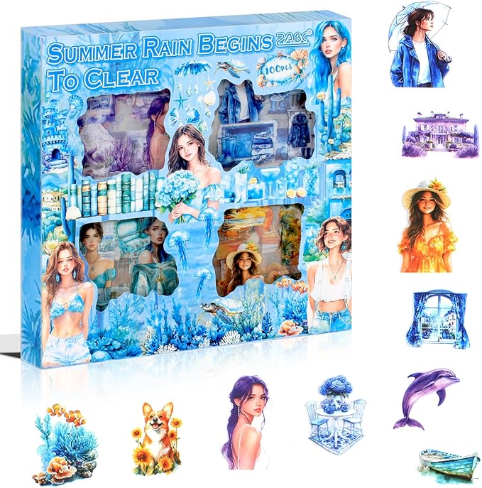 428Pcs Summer Scrapbook Stickers for Scrapbooking Supplies, 100 Sheets Transparent PET Scenery Journal Stickers for Journaling, Junk Journal, Scrap Book, Card Making, Collage, DIY Crafts Arts
