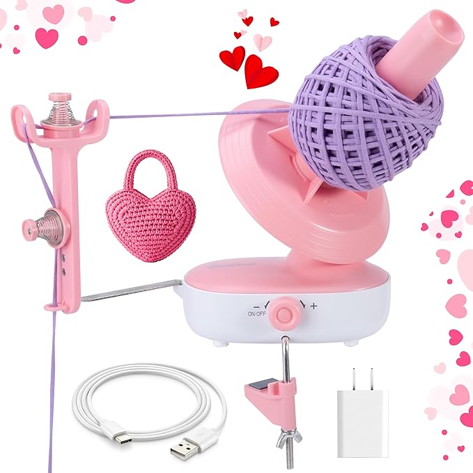 Electric Yarn Winder Pro, Upgrade 10oz Large Capacity Ball Winder with Dual-Spring Tension, Stepless Speed Adjustable Auto Yarn Spinner, Ideal Gifts for Crochet and Knitting Lovers(Pink)