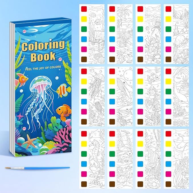 Women's Mini Paint with Water Coloring Book, 12 Pages Sea World Small Coloring Books for Adults to Relax and Relieve Anxiety,Color Painting Kit Art Craft,Gift for Mother's Day,Birthdays,Anniversaries
