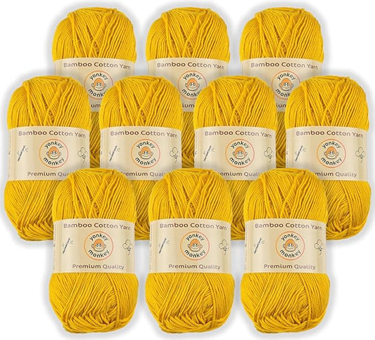 10-Pack of Yonkey Monkey 500 Grams Yarn - 70% Rayon derived from Bamboo, 30% Cotton - Imported (Turmeric)