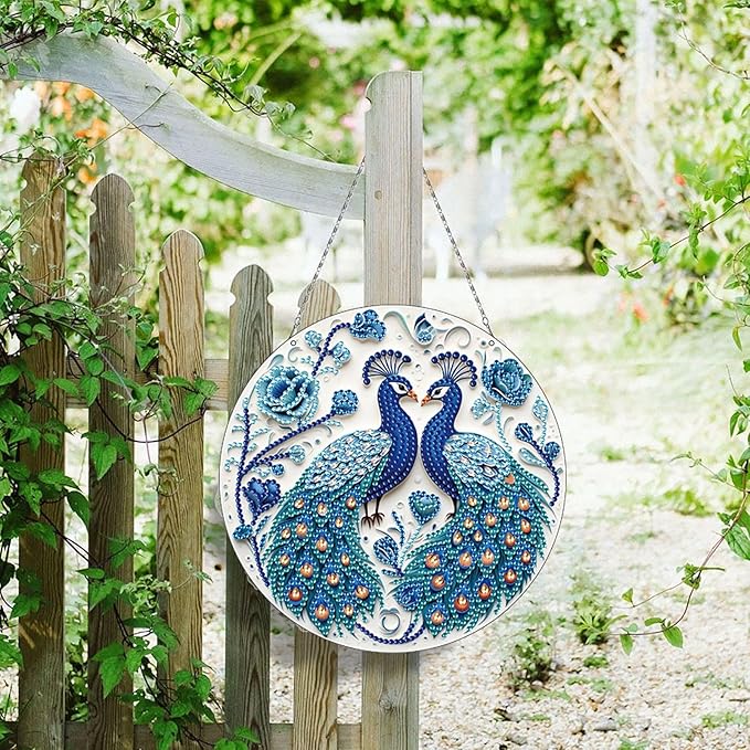 Generic DIY Hanging Diamond Pendant Special Shaped Crystal Diamond Art Painting Ornament Single Sided for Window Home Garden Wall Door Decor-Peafowl
