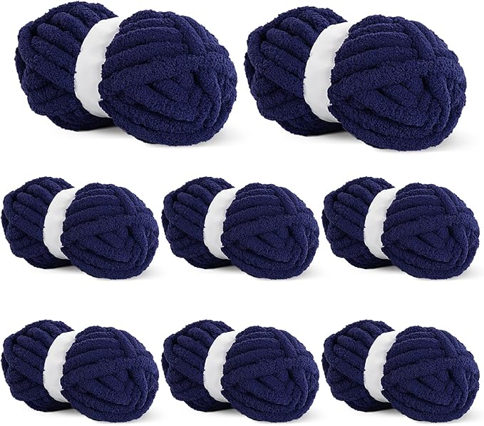BALAPET 8 Pack Chunky Chenille Yarn for Crocheting & Knitting, 27yds 8 oz Each Skein Soft Fluffy Kitting Yarn Set, Thick Velvet Plush Yarn for Handcrafts Weaving Making Blankets, Navy Blue