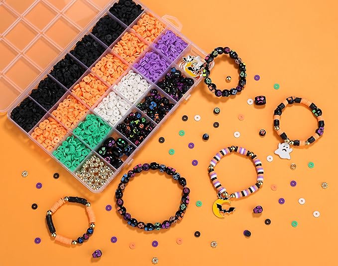 XIANNVXI 2846pcs Halloween Clay Beads Jewelry Making Orange Purple Black White Green Friendship Bracelet Supplies with Halloween Pattern Clay Beads Crafts