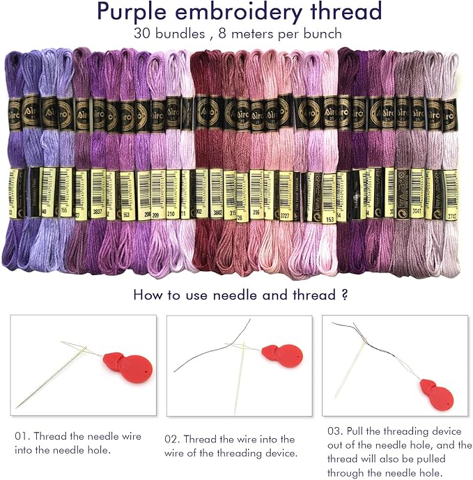 30 Skeins Embroidery Threads Embroidery Floss for Friendship Bracelet String Cross Stitch DIY String Art (Purple)