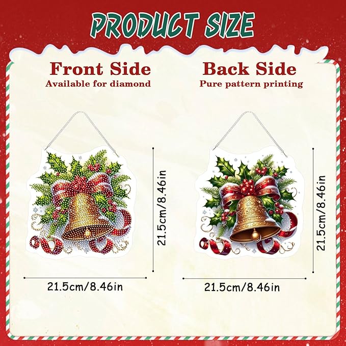 EMIEAUFG Christmas Diamond Art Hanging Kit for Adult, Xmas Bell Diamond Art Pendants, Double Sided Acrylic & 5D Special Shaped Rhinestone, Christmas DIY Ornament for Window Home Wall Decor