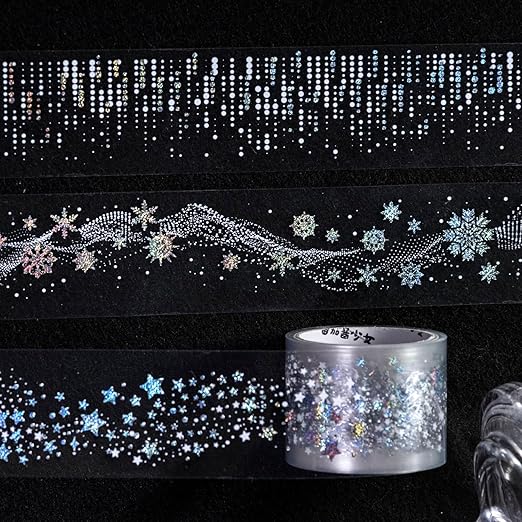 8 Rolls PET Tape Stickers for Journaling Supplies, Holographic Star Bubble Themed Scrapbook Tape Stickers for Scrapbooking, Journaling, Junk Journal Supplies, Planner (Bright)