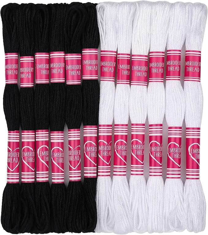 Embroidery Floss,12 Skeins Black and White Embroidery Thread,Friendship Bracelet String for DIY Making,Embroidery Crafts