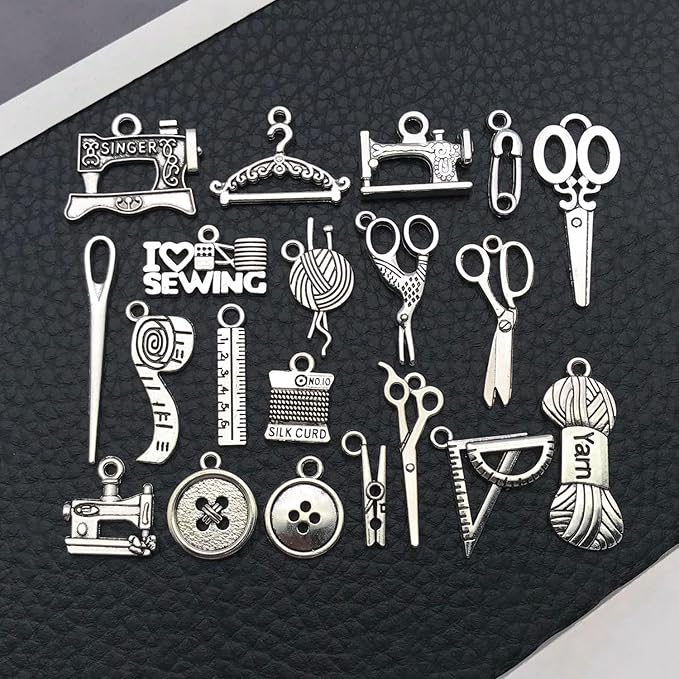 WOCRAFT 60pcs Antique Silver Sewings Bracelet Charms for Jewelry Making Sets DIY Necklace Bracelet Keychain Crafting Charms Kit Craft Supplies (SN911)