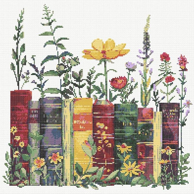 kyoqfvn stamped cross stitch kits - flower embroidery starter kit for adult beginners, 11ct needlepoint cross-stitch patterns dimensions kit arts and crafts 14×14inch