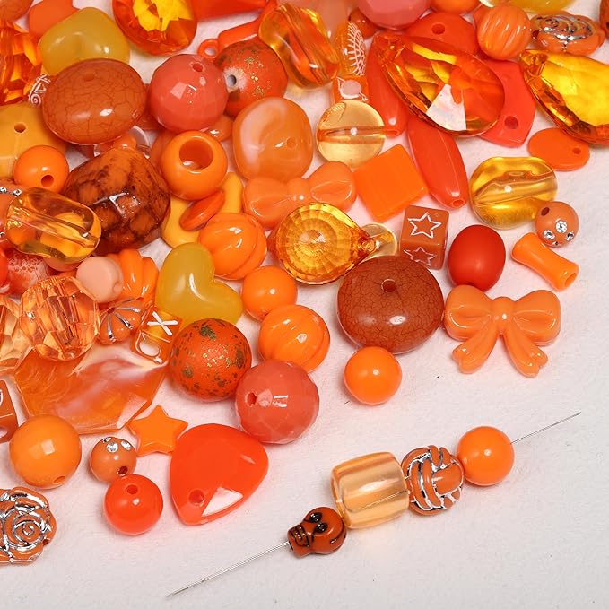 7.5 OZ Assorted Vintage Acrylic Beads for Jewelry Making, Song Xi Unique Flower Rose Czech Beads for Bracelet Earrings, Bohemia Style, Bulk, DIY Holiday Gift (240-260 PCS, Orange)
