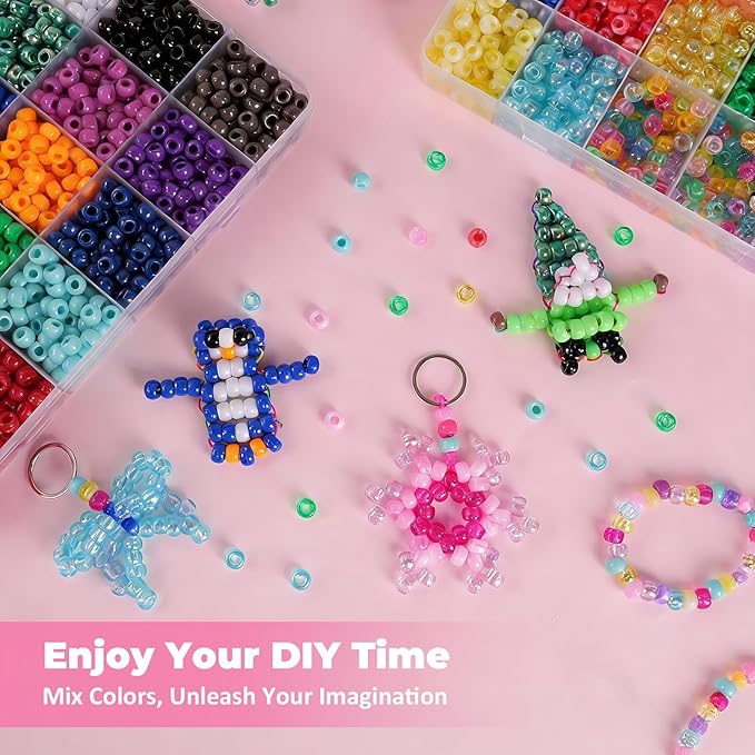 4300Pcs Pony Beads Kit for Bracelets Jewelry Making, 41 Colors Plastic 6×9mm Pony Beads Set Bulk, Friendship Beads for Keychains, Necklaces, DIY Crafts Gifts (100pcs Per Color)