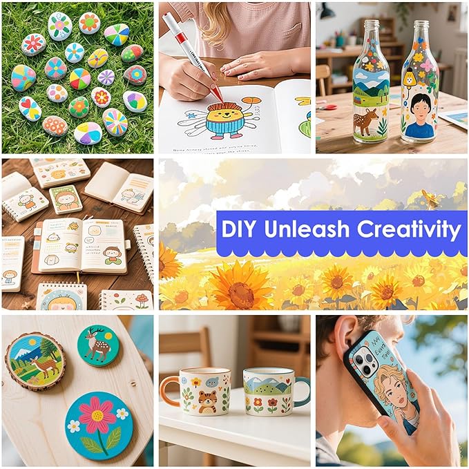 120 Colors Dual Tip Acrylic Paint Markers, Fabric Markers, Brush Tip Permanent Acrylic Paint Pens for Wood, Glass, Rocks, Paper,Coloring book,Ceramic,DIY Crafts for Adults