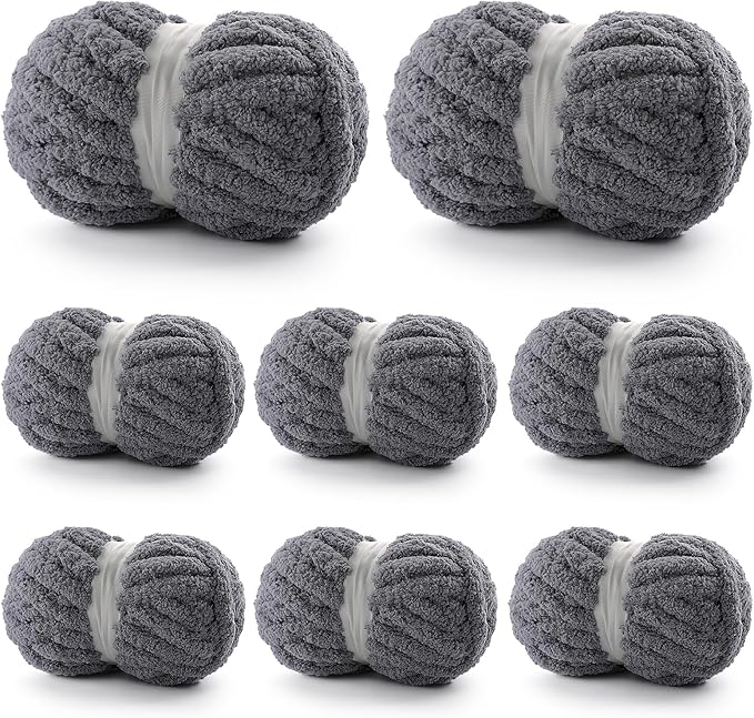 8 Pack Chunky Yarn for Hand Knitting - Chenille Yarn for Crocheting - 224 Yds Chunky Blanket Yarn Jumbo, Thick Fluffy for Knitting Blankets, Super Bulky Yarn 61.6 Oz (Dark Gray)