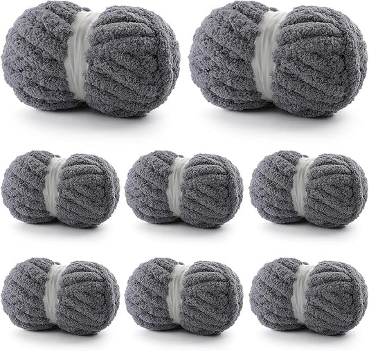 8 Pack Chunky Yarn for Hand Knitting - Chenille Yarn for Crocheting - 224 Yds Chunky Blanket Yarn Jumbo, Thick Fluffy for Knitting Blankets, Super Bulky Yarn 61.6 Oz (Dark Gray)