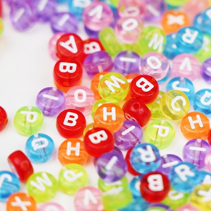 Melius Acrylic Clear Color Letter Beads, 1450 Pcs 4x7mm Transparent Colorful Round Alphabet and Heart Beads in 28 Grid Box for Jewelry Making, DIY Bracelets, Necklaces, Key Chains, Bracelets
