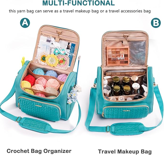 MYBAGZING Crochet Bag Organizer, Quilted Storage Bag with Hanging Hook, Yarn Holder for Knitting & Crochet Accessories, Crochet Gift for Mother's Day
