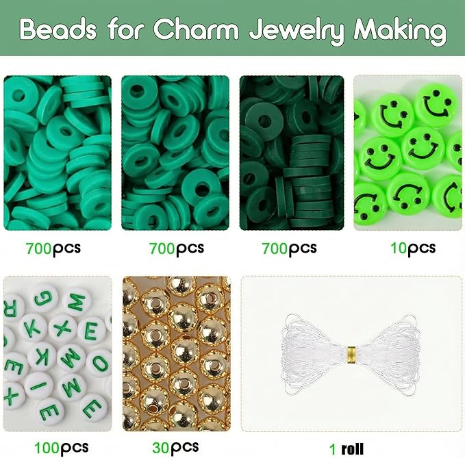 Clay Beads Bracelet Making Kit for Beginner, 2100 Pcs Preppy Polymer Heishi Beads with Charms Kit for Jewelry Making Necklace Earring DIY Crafts