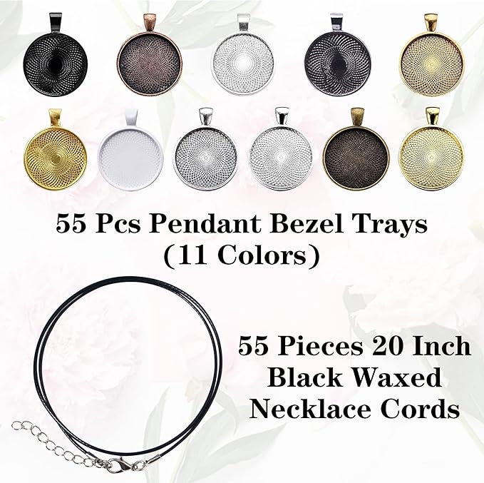 110Pcs Pendant Trays, Round Tray Set, Alloy Tray Charms Bulk, Bezel Pendant Trays for Homemade Jewelry and Necklaces, DIY Crafts, Resin Art, Paint Pour Skins, Costume Jewelry