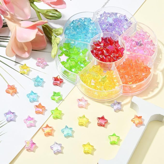 Ipotkitt 175 Pcs 7 Colors AB Celestial Star Beads Eco-Friendly Transparent Acrylic Star Beads Spacer Loose Beads for DIY Jewelry Craft Making