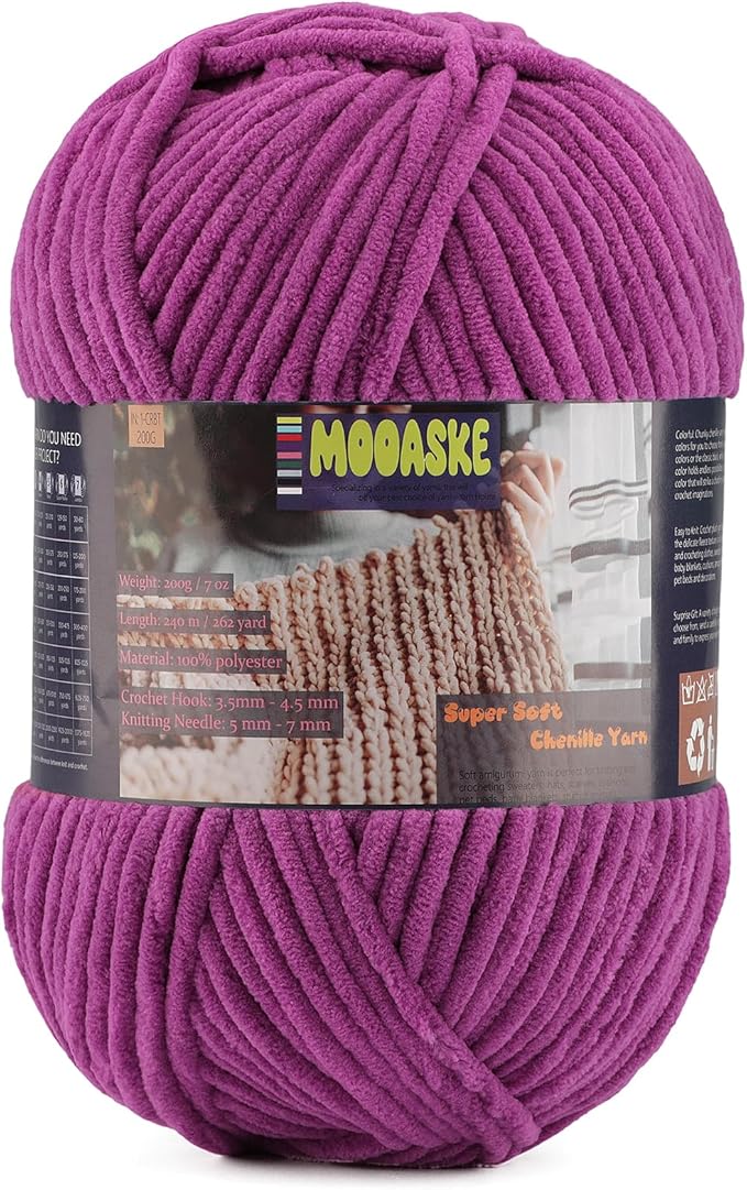 Chunky Velvet Yarn for Crocheting & Knitting, 7.05oz 262.4yd Super Soft Chenille Plush Yarn, Bulk Thick Yarns for Baby Blankets, Amigurumi, Scarves | 20 Colors (1, Violet)