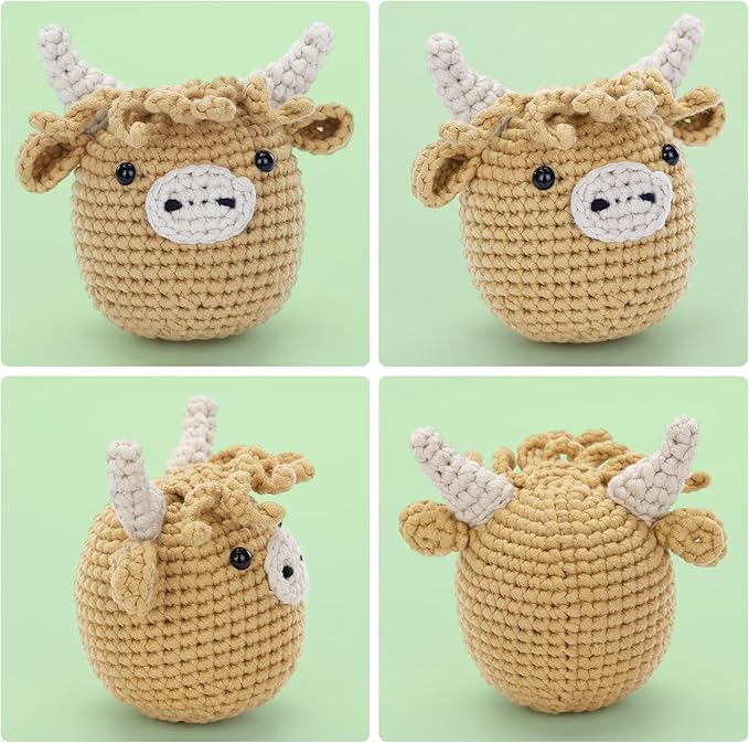 Crochet Kit for Beginners: Highland Cow Crochet Kit, Learn to Crochet, Include Easy Knitting Soft Yarn, Step-by-Step Video Tutorial, Hook, Holiday Birthday Gift for Adults and Teen(30%+ Yarn)