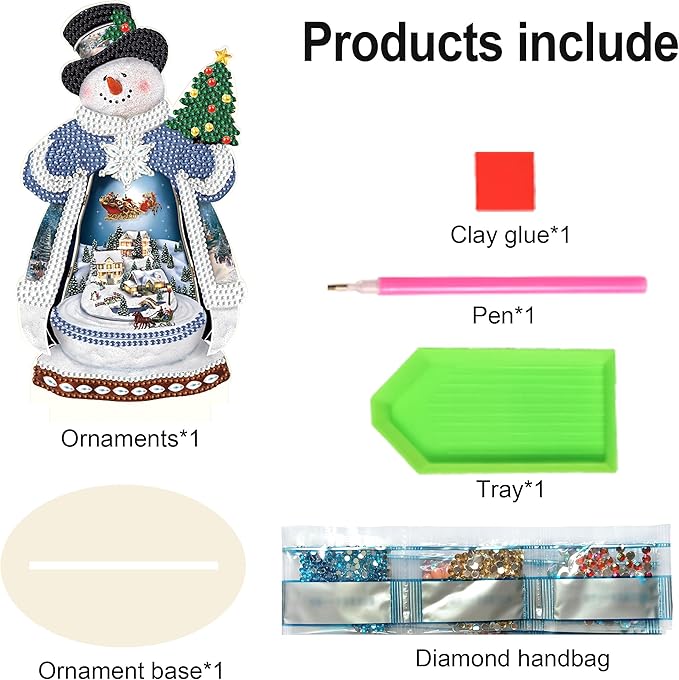 MVVMTOP Christmas Diamond Art Tabletop Decoration, DIY Christmas Snowman, Diamond Art 5D Special Shape Crystal Diamond Partial Diamond Art Painting Mosaic Handicraft, Home Office Tabletop Decor Gift
