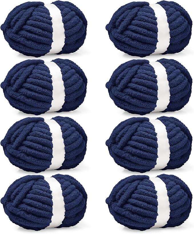Inhand 8 Pack Chunky Chenille Yarn for Crocheting–30.6 Yards, 7.7oz, Soft Fluffy Thick Yarn,Gifts for Men/Women Birthday Christmas Unique,Hand Knitting for Blankets&DIY Crafts (Navy Blue)