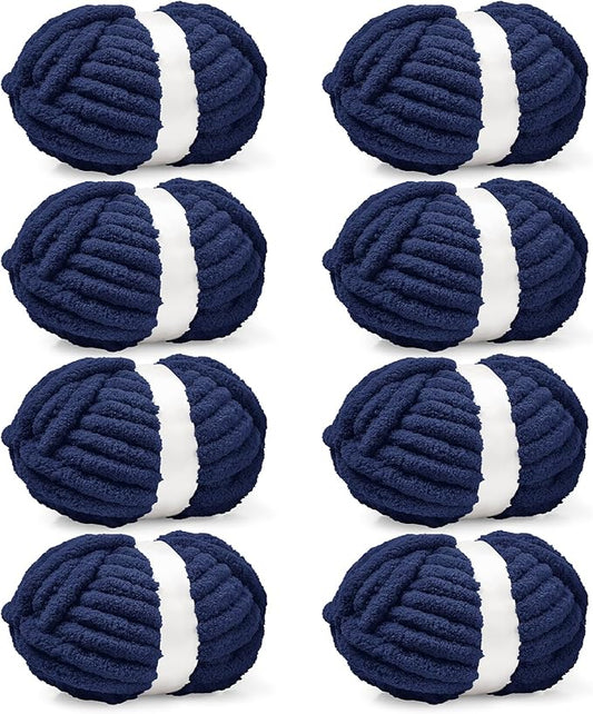 Inhand 8 Pack Chunky Chenille Yarn for Crocheting–30.6 Yards, 7.7oz, Soft Fluffy Thick Yarn,Gifts for Men/Women Birthday Christmas Unique,Hand Knitting for Blankets&DIY Crafts (Navy Blue)