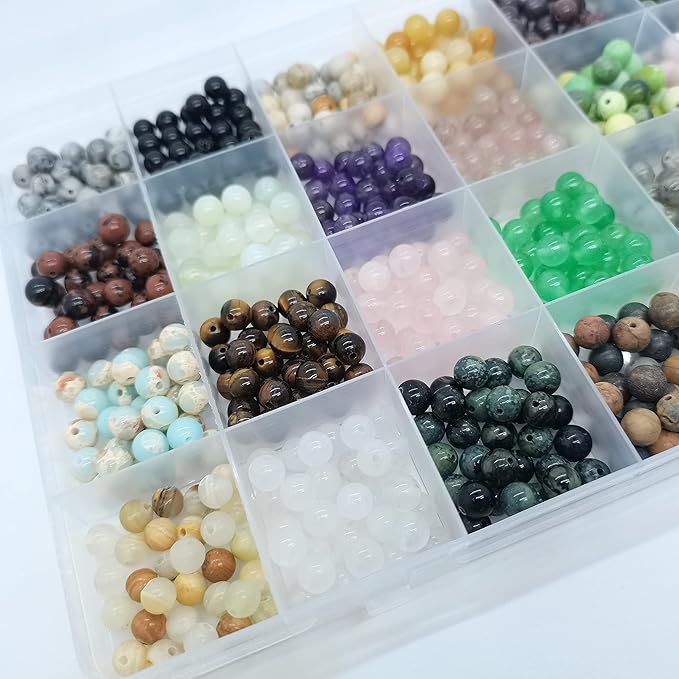 720pcs 6mm Natural Round Stone Beads Gemstone Beading Hole Size 1mm Crystal Energy Stone Healing for Bracelet Necklace Earrings Jewelry Making(24 Colors-1,6mm)