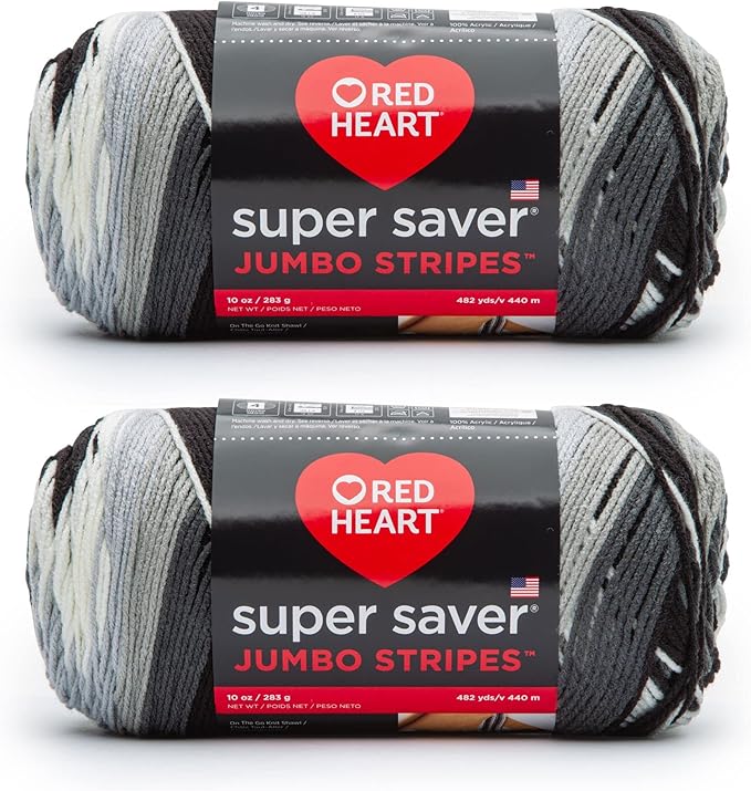 Red Heart Super Saver Jumbo Newspaper Stripe Yarn - 2 Pack of 10oz/283g - Acrylic - 4 Medium (Worsted) - 482 Yards - Knitting/Crochet
