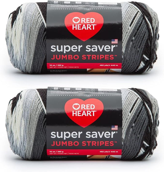Red Heart Super Saver Jumbo Newspaper Stripe Yarn - 2 Pack of 10oz/283g - Acrylic - 4 Medium (Worsted) - 482 Yards - Knitting/Crochet