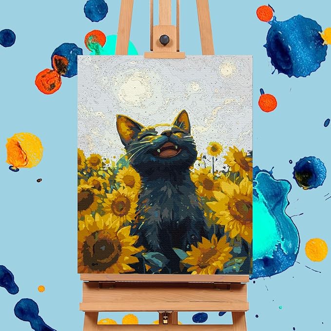 Offito Paint by Numbers Kit for Adults - Sunflowers Black Cat Acrylic Adult Paint by Number Kits on Canvas for Beginner, Starry Night DIY Oil Painting by Numbers for Adults Kit for Decor Gift 16"x20"
