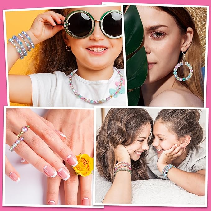 Funtopia Pearl Beads for Bracelets, 6mm 8mm Colorful Round Beads for Jewelry Making, 1642pcs Bracelet Making Kit with Gold Small Spacer Beads for Crafting Bracelet Necklace Earrings DIY