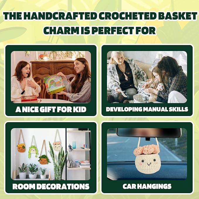 Imcrasy Crochet Kit | Crochet Kit for Beginners | Beginner Crochet & Knitting Kit with Step by Step Video Lessons | 4 PC Cute Potted Plants Crochet Kit with Crochet Accessories(40%+ Yarn) | WhiteBrown