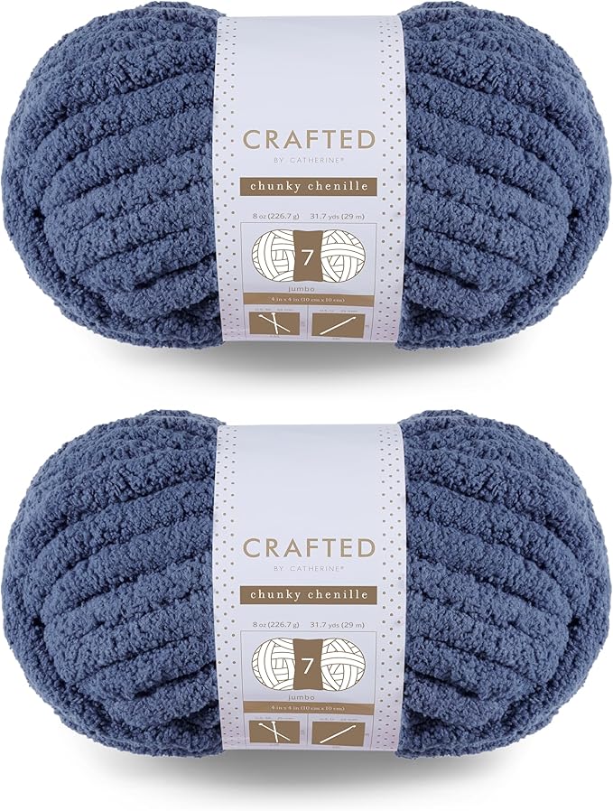Crafted by Catherine Chunky Chenille Yarn - 2 Pack (8 oz / 227 g, 31.7 Yards Each Skein), Navy, Gauge 7 Jumbo