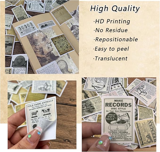 Vintage Stickers for Scrapbooking, Retro Newspaper Stickers for Journaling, Decorative Stickers Aesthetic Vinyl Stickers for Junk Journal Diaries Collage DIY Crafts