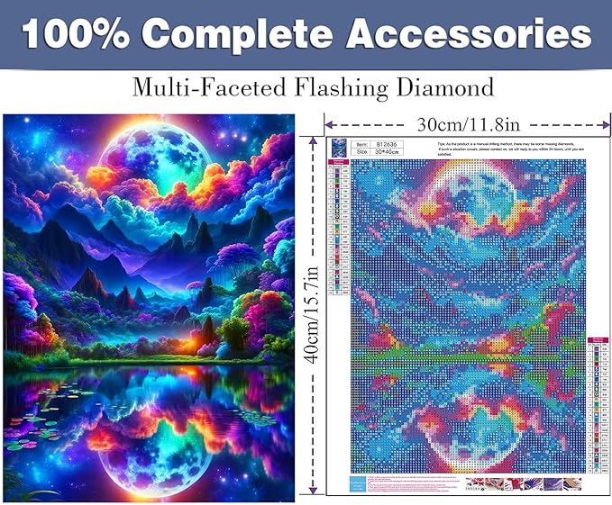 ijbnhd Moon Diamond Painting Art Kit for Adults Abstract Mountain Diamond Art Painting for Beginners Full Drill Round Gem Art Painting for Crafts Home Wall Decor Gift 12x16inch