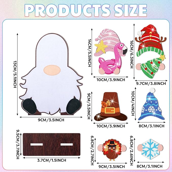 DoubleFill 42 Pcs Easter Diamond Kits St Patricks Day Interchangeable Wooden Table Decorations DIY Holiday Easter Party Seasonal Tiered Tray Art Decor Diamond Painting Magnets(Gnome)