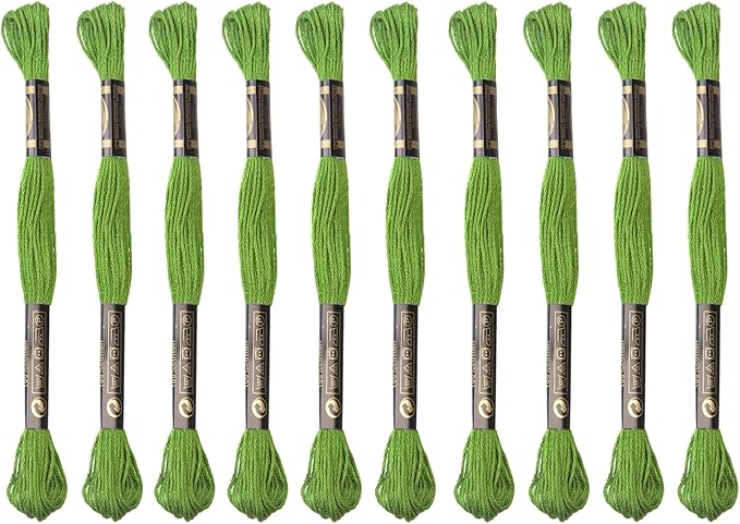 12 Skeins Embroidery Cotton Floss is 100% Egyptian Long Fiber Cotton of 8.75yds Each Cottons Cross Stitch Thread for Hand Embroidery DIY Creation and Friendship Bracelet String. (12, Green)