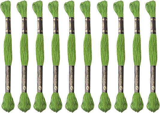 12 Skeins Embroidery Cotton Floss is 100% Egyptian Long Fiber Cotton of 8.75yds Each Cottons Cross Stitch Thread for Hand Embroidery DIY Creation and Friendship Bracelet String. (12, Green)