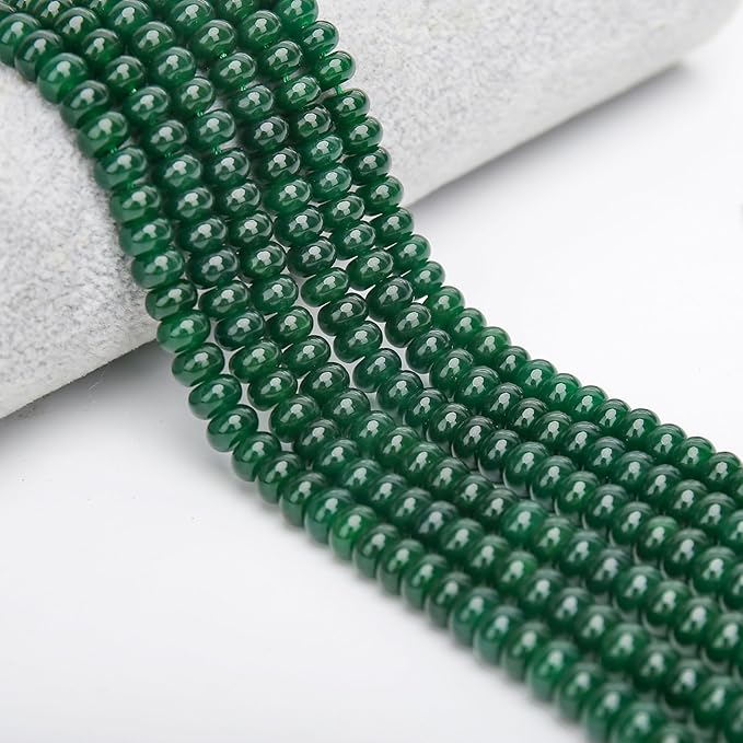 2 Strands (150PCs) Green Jade Rondelle Beads, 5 * 8mm Gemstone Loose Spacer Abacus Disk Beads for DIY Bracelet Necklace Earrings Jewelry Making, Craft Supplies Beading Kit