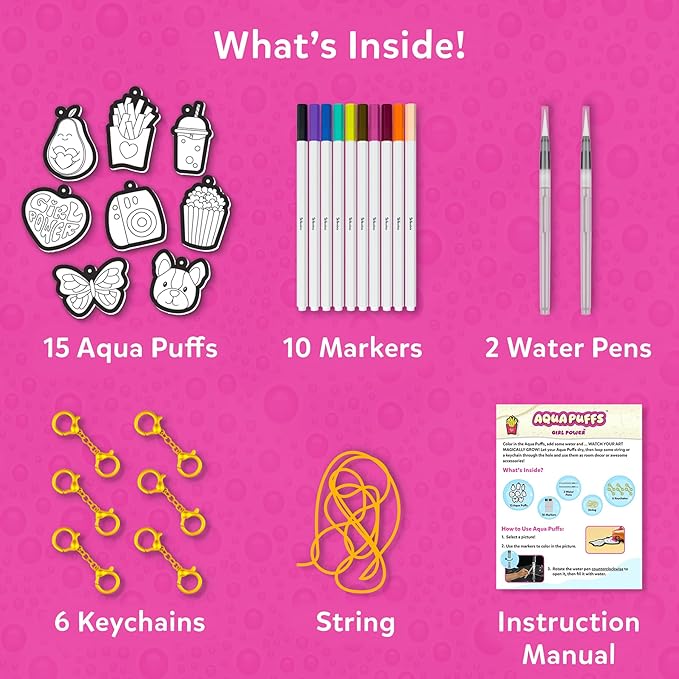 Skillmatics Aqua Puffs – 3D Art Kit, Girl Power, Mess-Free Paint by Number Craft for Kids, DIY Color & Inflate Activity, Travel Toys & Creative Gifts for Girls Ages 4, 5, 6, 7, 8, 9, 10
