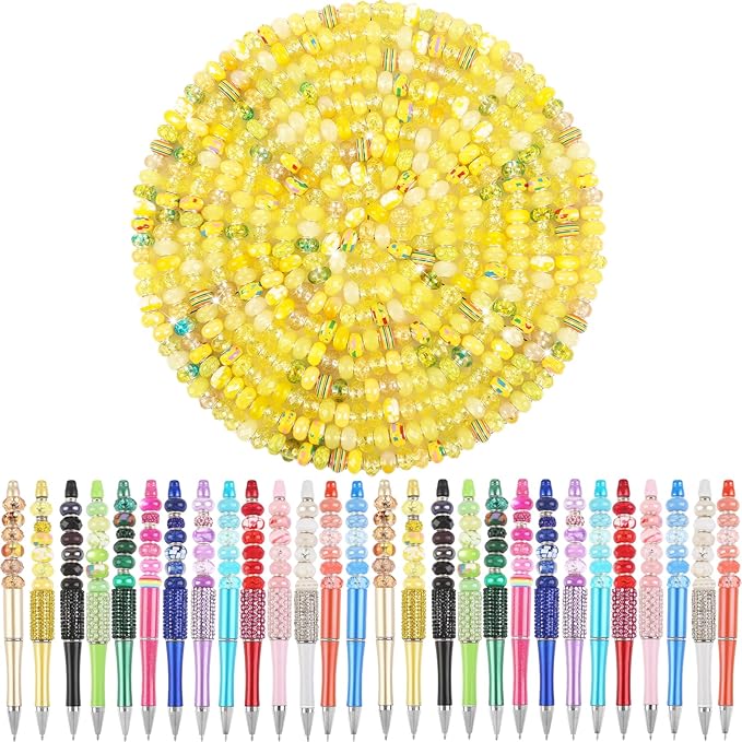 Large Hole European Beads for Pens - 100 Pieces Assorted Yellow Fairy Wand Garden Lampwork Craft Spacer Beads for DIY Charms Bracelet Necklace Decoration Jewelry Making Supplies